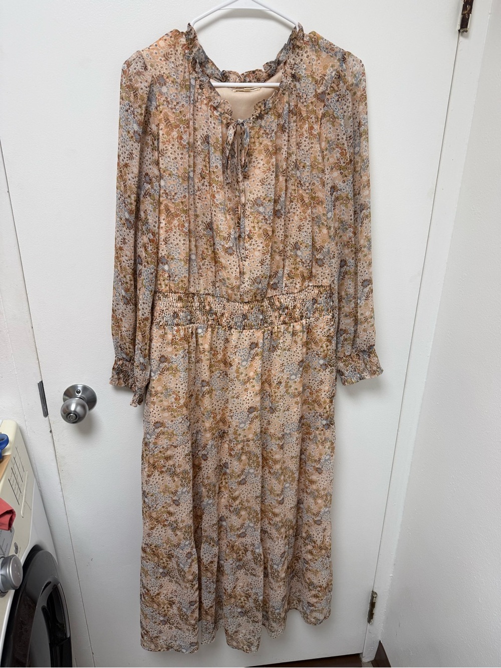 Roolee Beige Floral Long Sleeve Maxi Dress